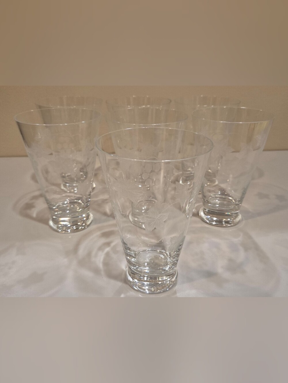 Crate And Barrel Calistoga Crystal Etched Highball Glasses - Clear Set of 7